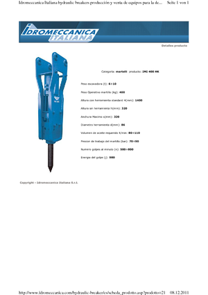 हाइड्रोलिक ब्रेकर Idromeccanica IMI 400