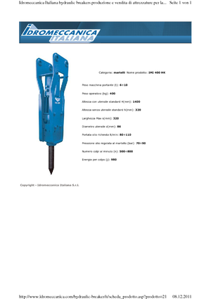 हाइड्रोलिक ब्रेकर Idromeccanica IMI 400