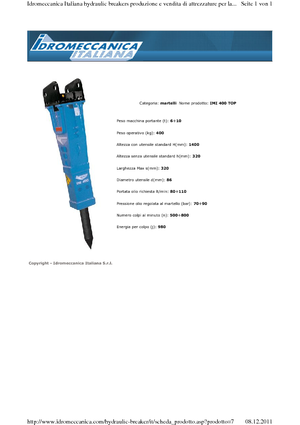 हाइड्रोलिक ब्रेकर Idromeccanica IMI 400 Top