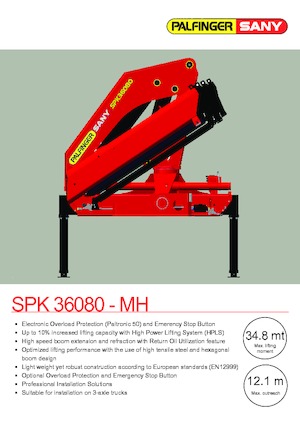 हाइड्रोलिक लोडिंग क्रेन Sany SPK 36080 C