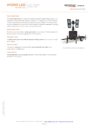 लाइट टावर Generac Mobile Hydro LED