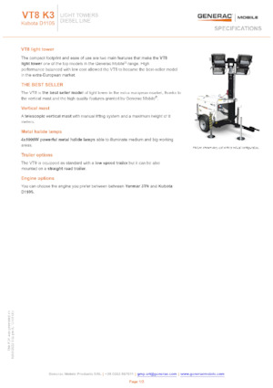 लाइट टावर Generac Mobile VT 8 K3