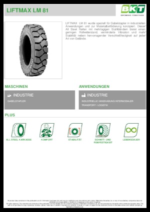मटेरियल हैंडलिंग टायर BKT LIFTMAX LM 81 6.00 R 9