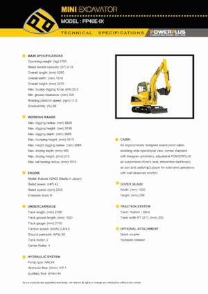मिनी एक्सकेवेटर PowerPlus PP40E-IX 