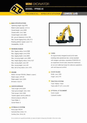 मिनी एक्सकेवेटर PowerPlus PP60E-IX 