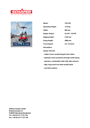 मिनी एक्सकेवेटर Takeuchi TB 014 S