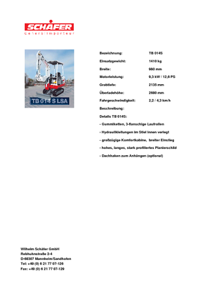मिनी एक्सकेवेटर Takeuchi TB 014 S