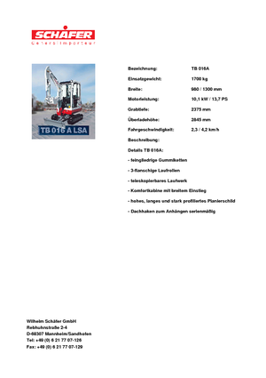 मिनी एक्सकेवेटर Takeuchi TB 016 A