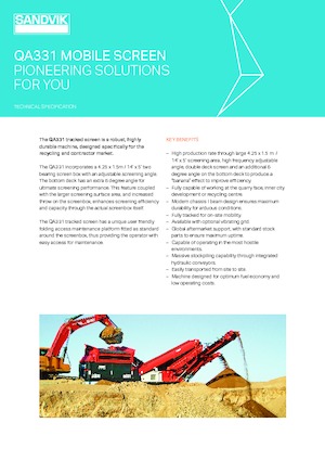 मोबाइल स्क्रीनिंग प्लांट Sandvik QA 331