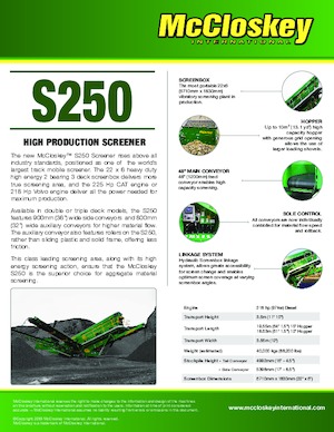 मोबाइल स्क्रीनिंग प्लांट McCloskey S250