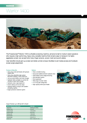मोबाइल स्क्रीनिंग प्लांट Powerscreen Warrior 1400