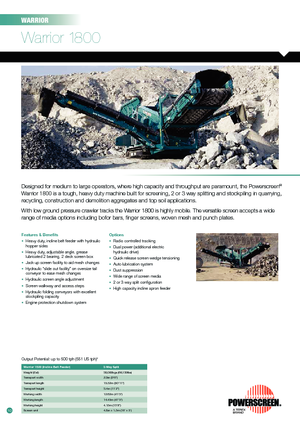 मोबाइल स्क्रीनिंग प्लांट Powerscreen Warrior 1800