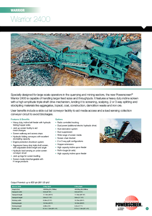 मोबाइल स्क्रीनिंग प्लांट Powerscreen Warrior 2400