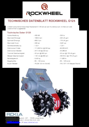 हाइड्रोलिक एक्सकेवेटर के लिए माउंटेबल मिलिंग हेड Rockwheel by ROCK.ZONE G 125