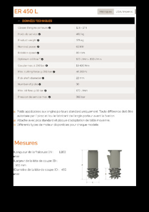 हाइड्रोलिक एक्सकेवेटर के लिए माउंटेबल मिलिंग हेड Erkat ER 450L