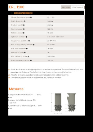 हाइड्रोलिक एक्सकेवेटर के लिए माउंटेबल मिलिंग हेड Erkat ERL 1100-0