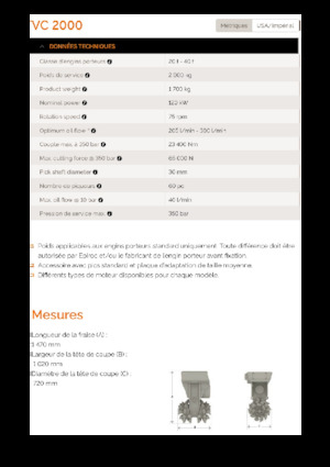 हाइड्रोलिक एक्सकेवेटर के लिए माउंटेबल मिलिंग हेड Erkat VC 2000-3X