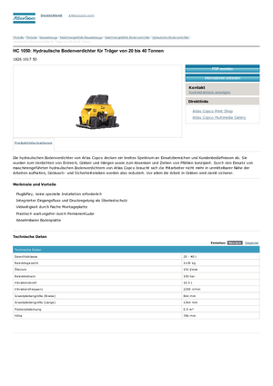 हाइड्रोलिक एक्सकेवेटर के लिए कॉम्पेक्टर Atlas Copco HC 1050
