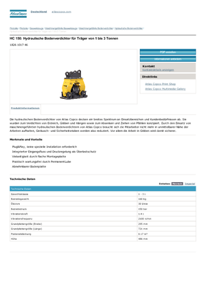 हाइड्रोलिक एक्सकेवेटर के लिए कॉम्पेक्टर Atlas Copco HC 150