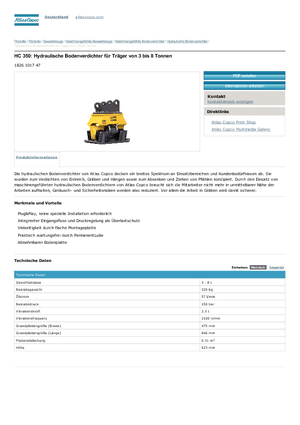 हाइड्रोलिक एक्सकेवेटर के लिए कॉम्पेक्टर Atlas Copco HC 350