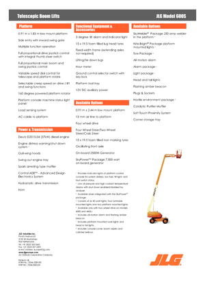 व्हील्ड टेलीस्कोपिक बूम लिफ्ट JLG 600S