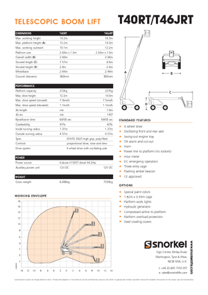 व्हील्ड टेलीस्कोपिक बूम लिफ्ट Snorkel T40RT