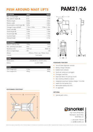 सिंगल वर्टिकल मास्ट बूम लिफ्ट Snorkel PAM26AC