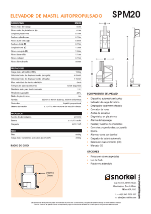सिंगल वर्टिकल मास्ट बूम लिफ्ट Snorkel SPM20