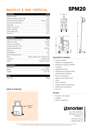 सिंगल वर्टिकल मास्ट बूम लिफ्ट Snorkel SPM20