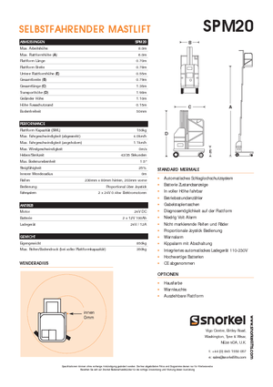 सिंगल वर्टिकल मास्ट बूम लिफ्ट Snorkel SPM20