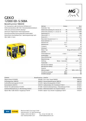गैसोलीन पावर जनरेटर Geko ® 12000 ED-S/SEBA