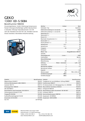 गैसोलीन पावर जनरेटर Geko ® 13001 ED-S/SEBA