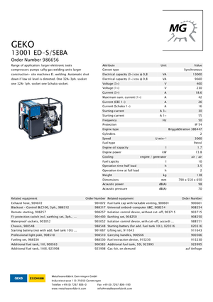 गैसोलीन पावर जनरेटर Geko ® 13001 ED-S/SEBA