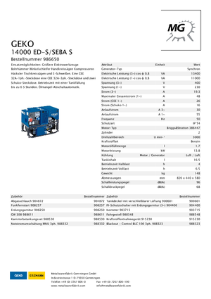 गैसोलीन पावर जनरेटर Geko ® 14000 ED-S/SEBA