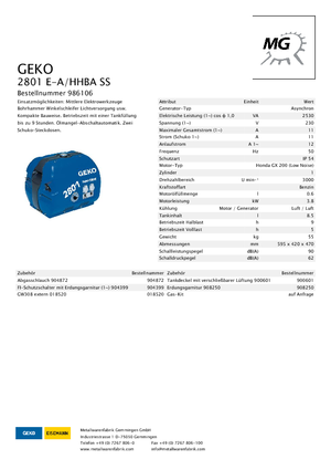 गैसोलीन पावर जनरेटर Geko ® 2801 E-A/HHBA
