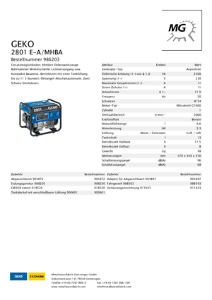 गैसोलीन पावर जनरेटर Geko ® 2801 E-A/MHBA