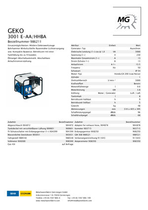 गैसोलीन पावर जनरेटर Geko ® 3001 E-A/HHBA