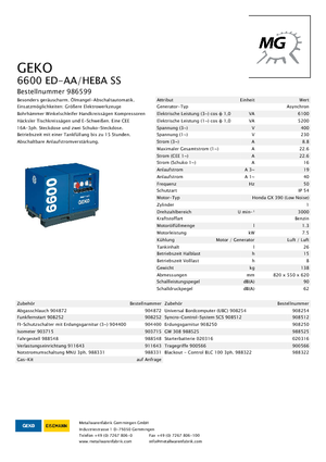 गैसोलीन पावर जनरेटर Geko ® 6600 ED-AA/HEBA