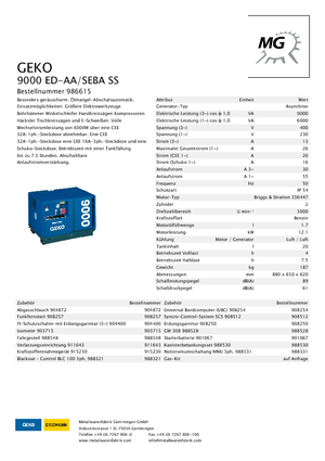 गैसोलीन पावर जनरेटर Geko ® 9000 ED-AA/SEBA