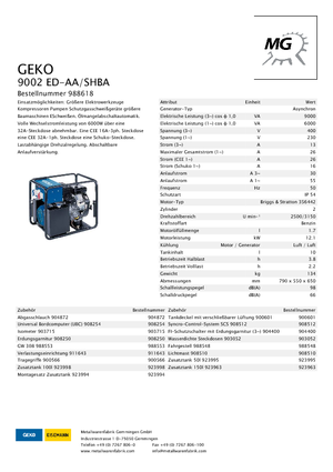 गैसोलीन पावर जनरेटर Geko ® 9002 ED-AA/SHBA*