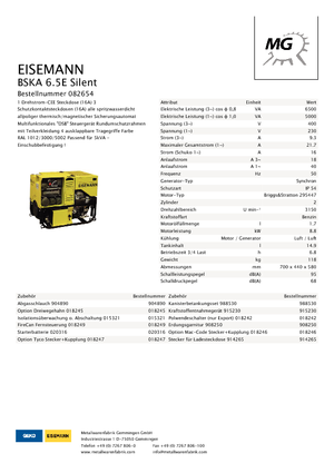 गैसोलीन पावर जनरेटर Eisemann BSKA 6.5 E