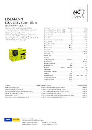 गैसोलीन पावर जनरेटर Eisemann BSKA 9.5 EV
