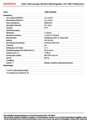 गैसोलीन पावर जनरेटर Honda ECT 7000 P