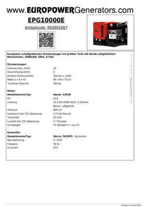 गैसोलीन पावर जनरेटर Europower EPG10000E (S)