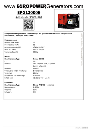 गैसोलीन पावर जनरेटर Europower EPG12000E (S)