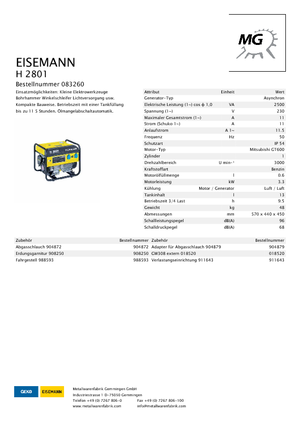 गैसोलीन पावर जनरेटर Eisemann H 2801
