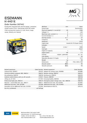 गैसोलीन पावर जनरेटर Eisemann H 4401 E