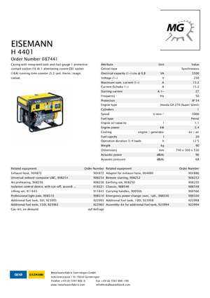 गैसोलीन पावर जनरेटर Eisemann H 4401