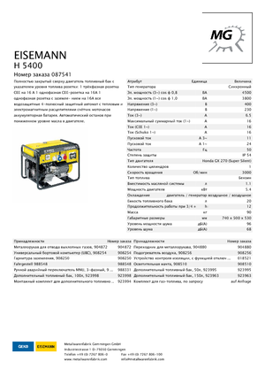 गैसोलीन पावर जनरेटर Eisemann H 5400