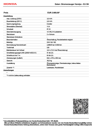 गैसोलीन पावर जनरेटर Honda Handy EU 30 i